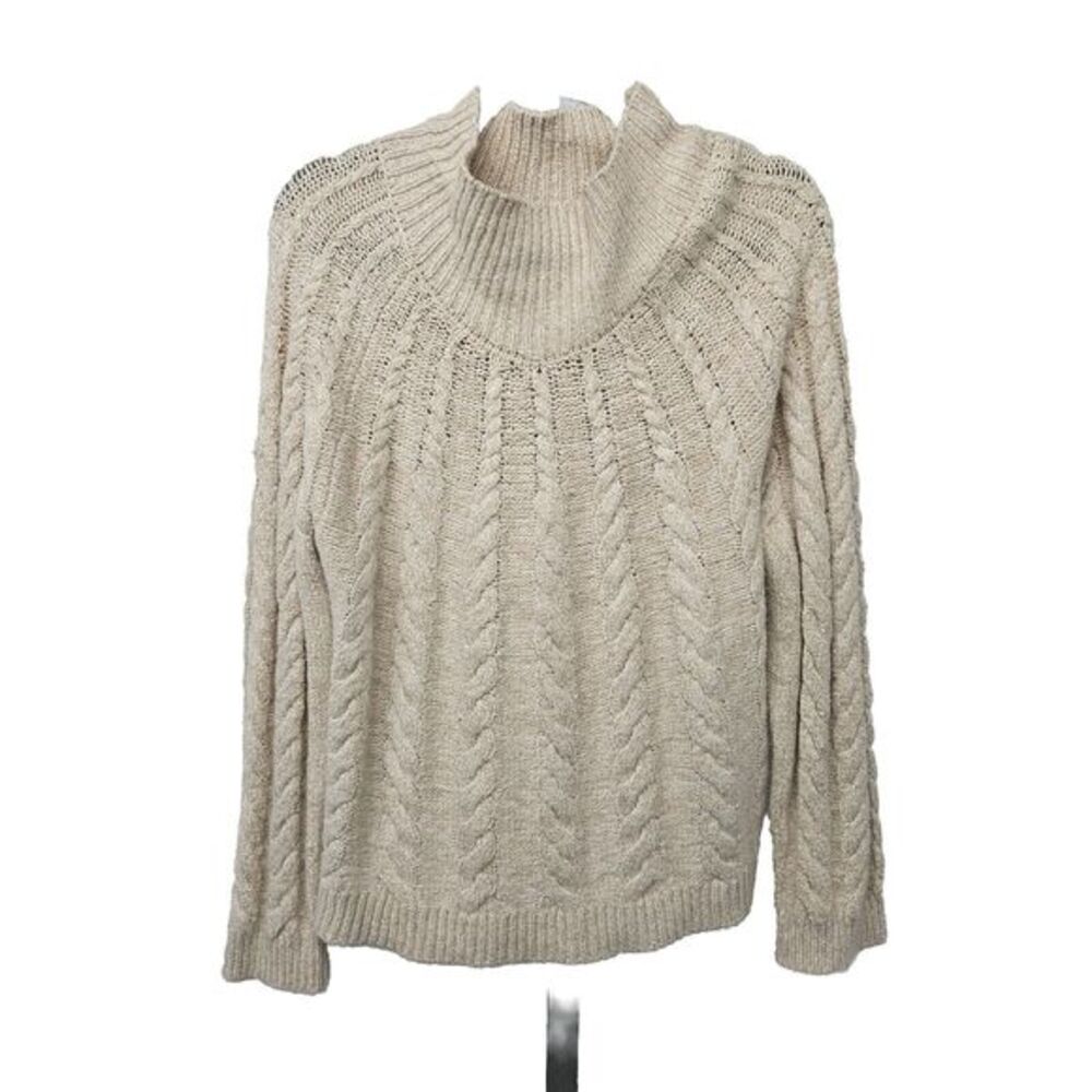 Knox Rose Mock Neck Cable Knit Sweater Womens Size XL Boho Cream